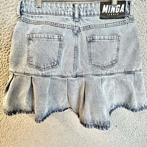 MING London Jean Skirt Size 2 - 26" Blue Light Washed Denim Y2k Pleated Mini